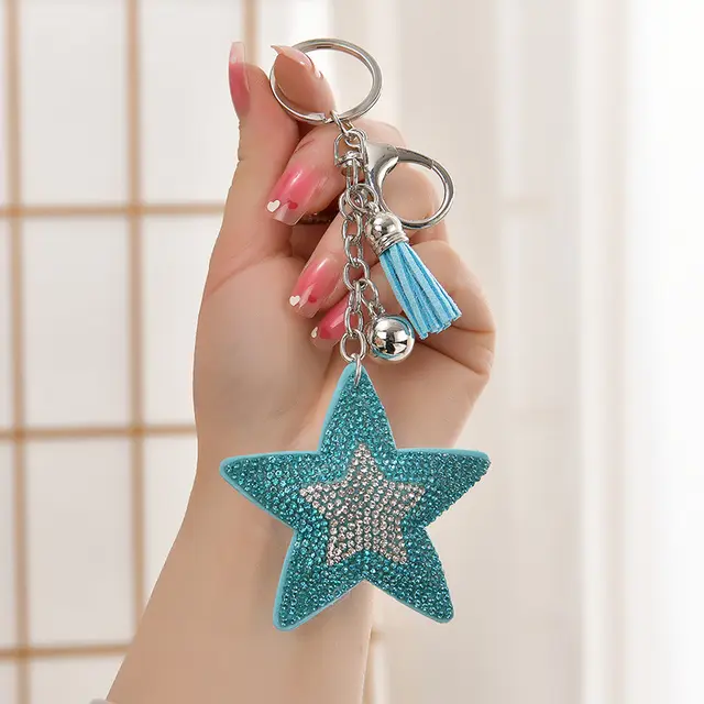 Pentagram Tassel Keychain Pendant European And American Style Sky Blue - Shop at LoveMi
