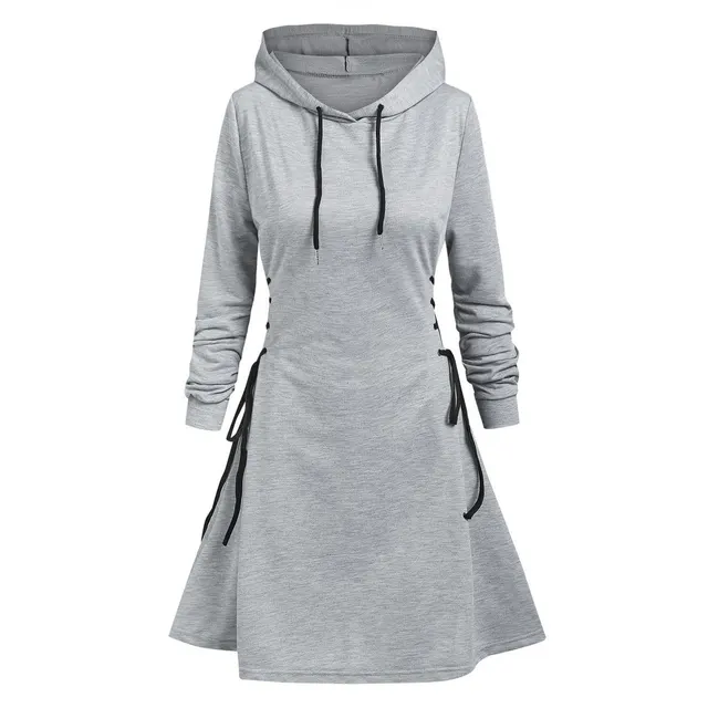 Women's Slim Fit Waist Trimming Lace Up Drawstring Long Hoodie Light Gray - Shop at LoveMi