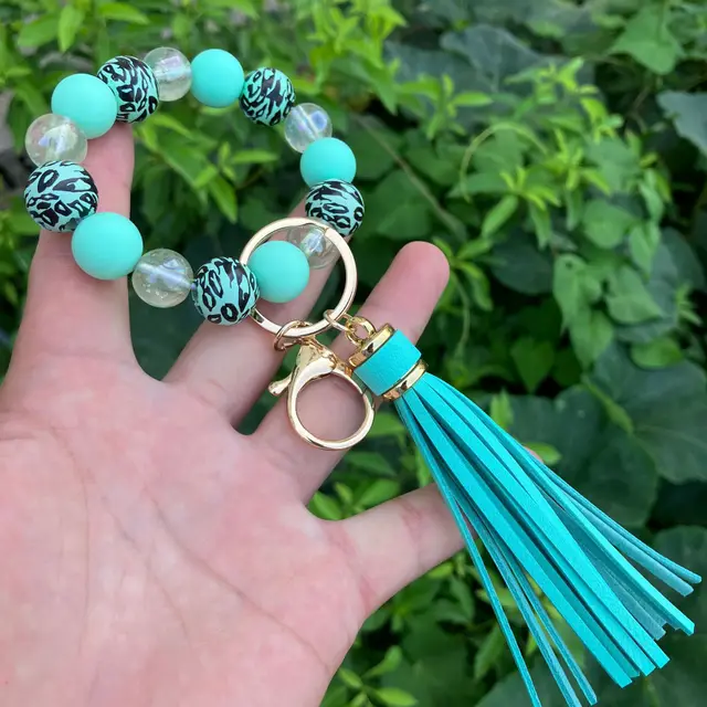 Color Leopard Pattern Luminous Beads Bracelet Keychain Green - Shop at LoveMi