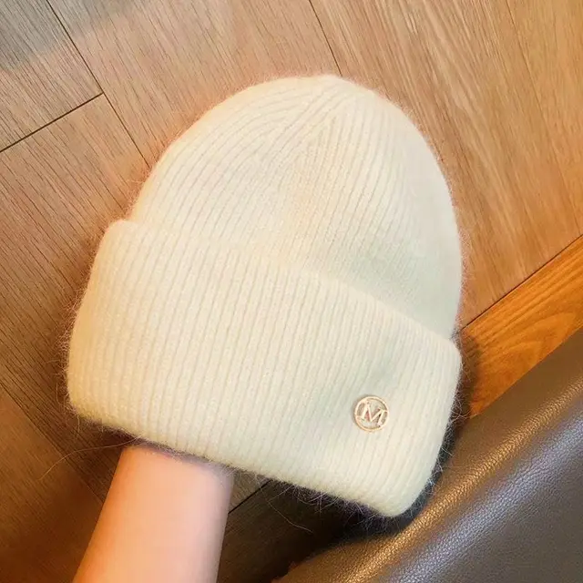 Autumn And Winter New Knitted Women Fleece lined Thickened All matching Woolen Cap Beige - Shop at LoveMi