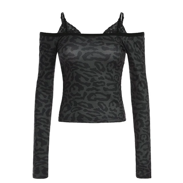 Women's Street Style Off the shoulder Slim T shirt Dark Gray - Shop at LoveMi
