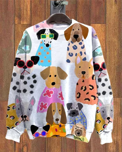 Animal Print Dog Street Trendy Hoodless Sweater Yj4924Mc 5Xl - Shop at LoveMi
