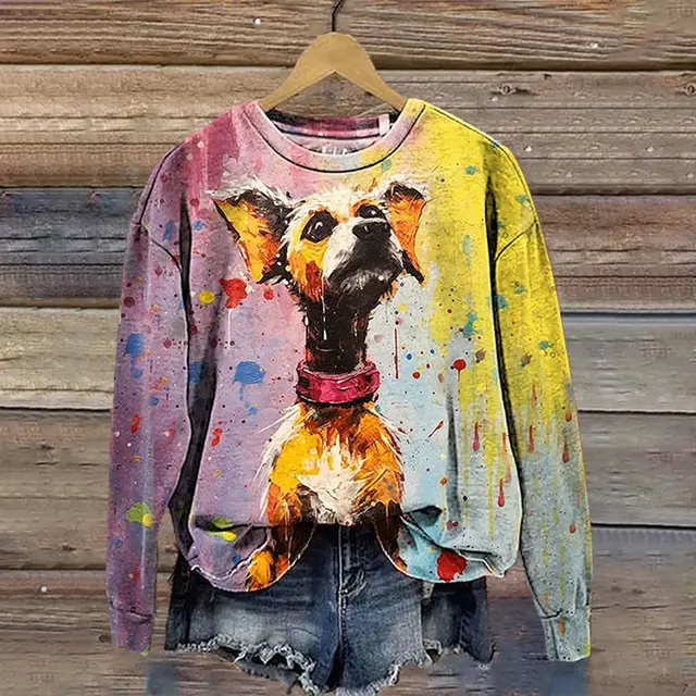 Animal Print Dog Street Trendy Hoodless Sweater Yo580Pu - Shop at LoveMi