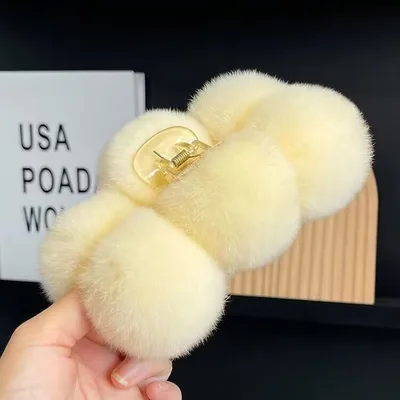 Elegant Rex Rabbit Fur Ball Grip Large Plush Beige - Shop at LoveMi