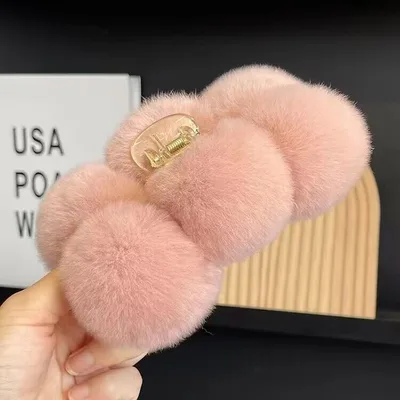 Elegant Rex Rabbit Fur Ball Grip Large Plush Cameo Brown - Shop at LoveMi