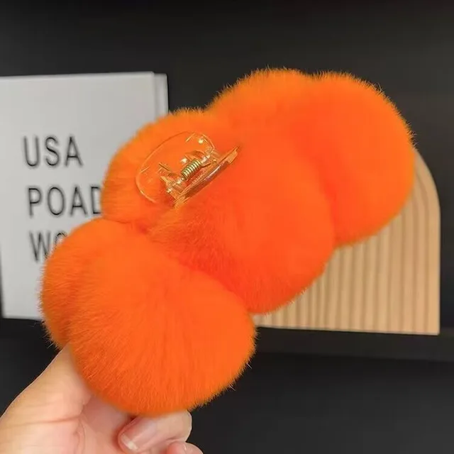Elegant Rex Rabbit Fur Ball Grip Large Plush Orange - Shop at LoveMi