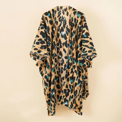 Bikini Outer Cover Loose Plus Size Leopard Print Beach Sun Protection Clothing Khaki - Shop at LoveMi