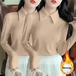 Reversible Velvet Polo Collar Base Shirt - Apricot And Apricot