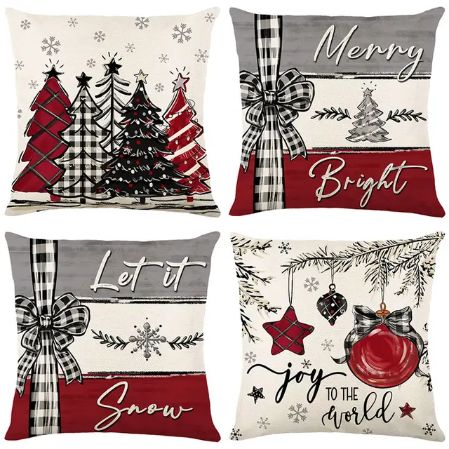 Christmas Cushion Cover Pillowcase Merry Christmas Decor For Home Xmas Ornament Happy NewYear Gift Four In One - Shop at LoveMi