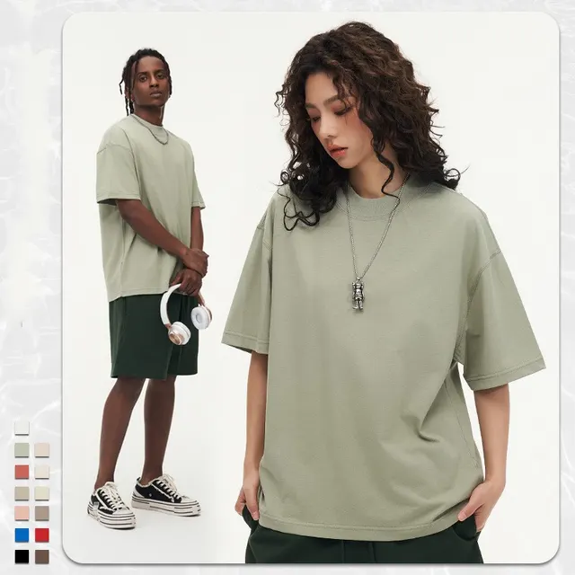 270g Heavy Cotton T shirt Loose Solid Color Army Green - Shop at LoveMi