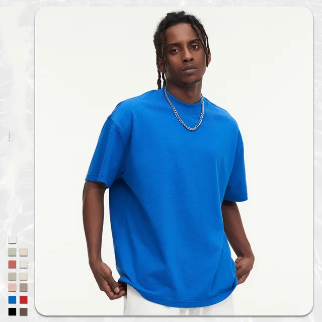 270g Heavy Cotton T shirt Loose Solid Color Klein Blue - Shop at LoveMi