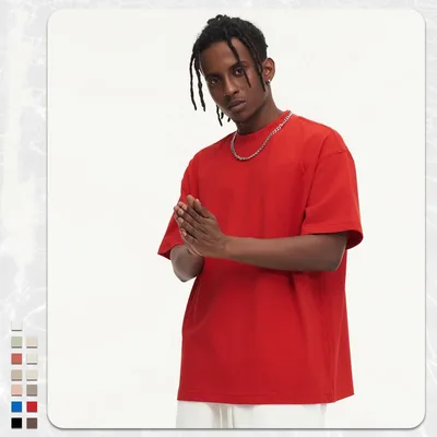 270g Heavy Cotton T shirt Loose Solid Color Red - Shop at LoveMi