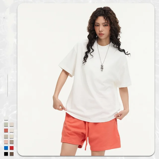 270g Heavy Cotton T shirt Loose Solid Color White - Shop at LoveMi