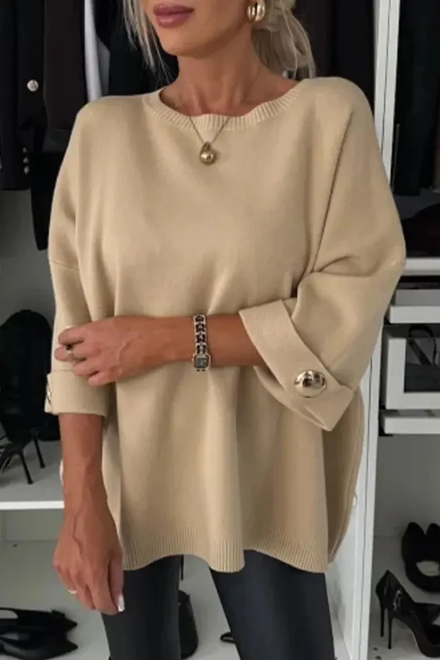 Women's New Solid Color Round Neck Shirt With Half Sleeve Knit Casual Top Khaki - Shop at LoveMi