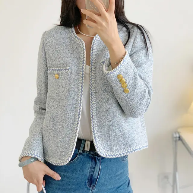 Classic Style Fall Winter Coat Girls Fashion Socialite Cardigan Top Sky Blue - Shop at LoveMi