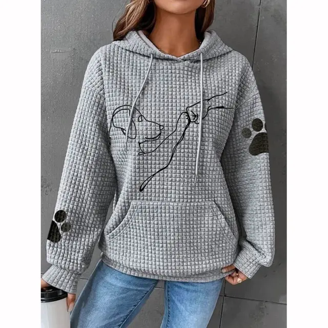 Printed Long Sleeve Loose Sweater Gray - Shop at LoveMi