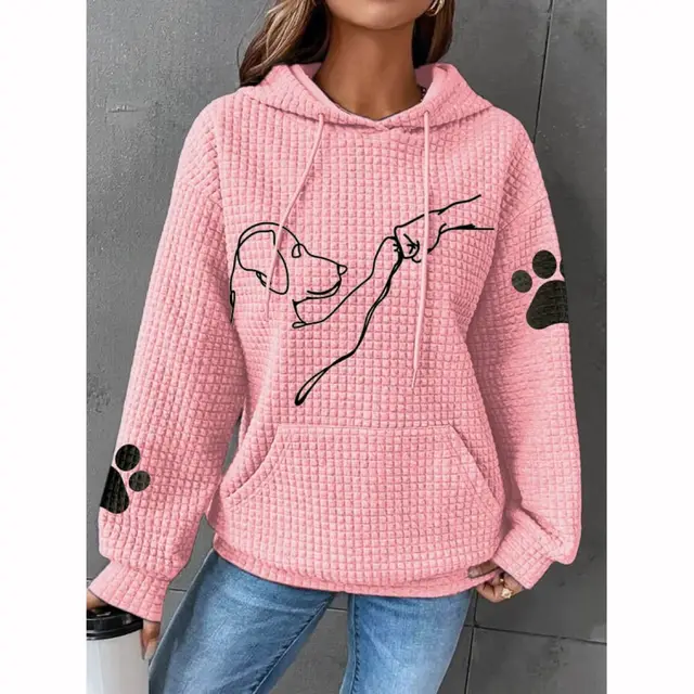 Printed Long Sleeve Loose Sweater Pink - Shop at LoveMi