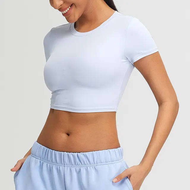 Slim Fit Short Yoga Clothing Top Blue - Shop at LoveMi