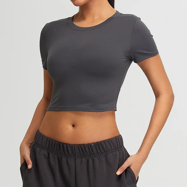 Slim Fit Short Yoga Clothing Top Dark Gray - Shop at LoveMi