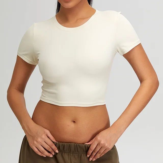 Slim Fit Short Yoga Clothing Top White - Shop at LoveMi