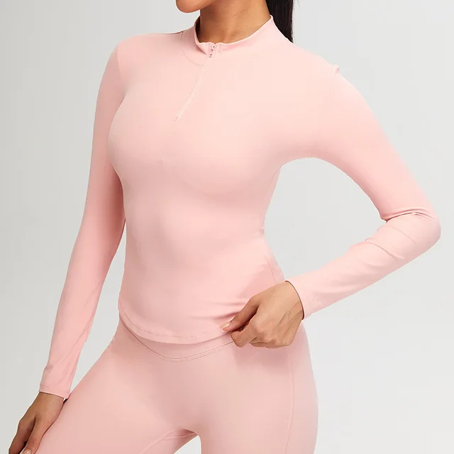 Women's Half Zipper Slim Fit Training Top Cherry Blossom Powder - Shop at LoveMi