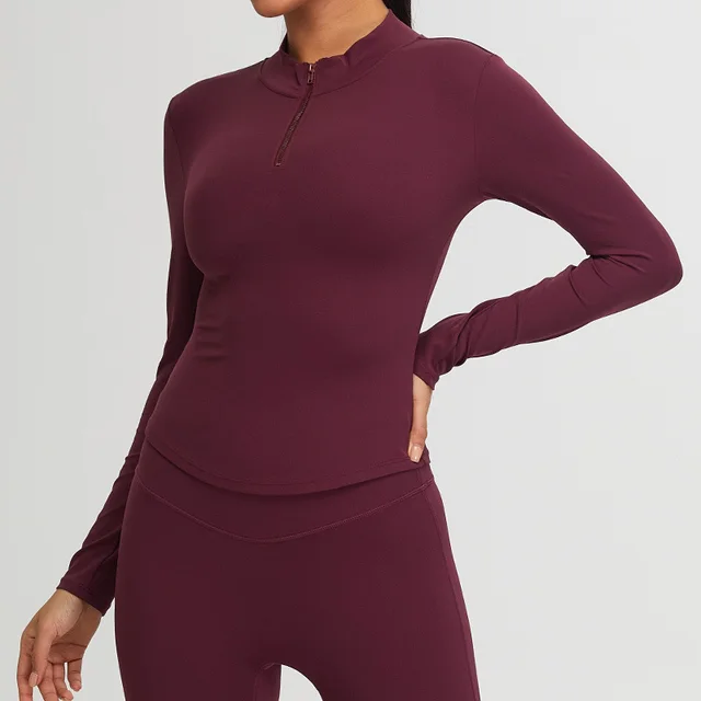 Women's Half Zipper Slim Fit Training Top Purplish Red - Shop at LoveMi