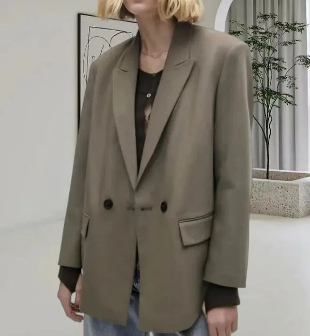 Women's Loose Casual Double Breasted Blazer Camel - Shop at LoveMi