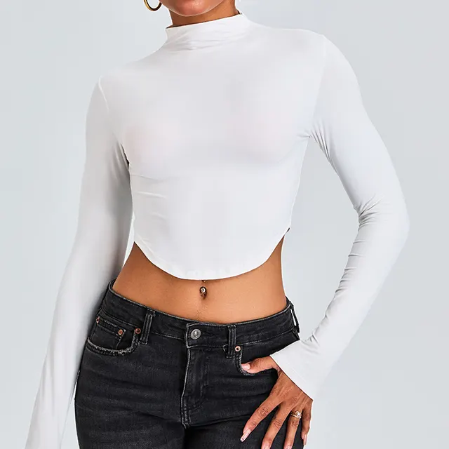 Women's Half Turtleneck Sports Top T shirt White - Shop at LoveMi