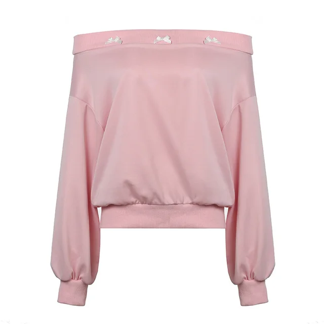 Loose And Lazy Style Off the shoulder Long Sleeve Top Light Pink - Shop at LoveMi