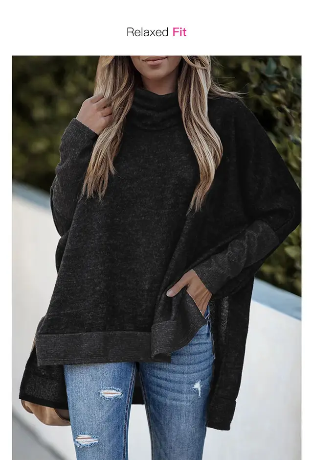 New Bat Sleeve Loose Turtleneck Sweater Black - Shop at LoveMi