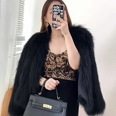 Toka Imitation Fox Fur Fur Women's Short Black Long Hair - Shop at LoveMi