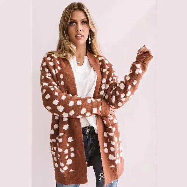 Thick Loose Irregular Dot Sweater Coat Knitted Cardigan For Women Brown - Shop at LoveMi