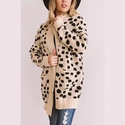 Thick Loose Irregular Dot Sweater Coat Knitted Cardigan For Women Khaki - Shop at LoveMi