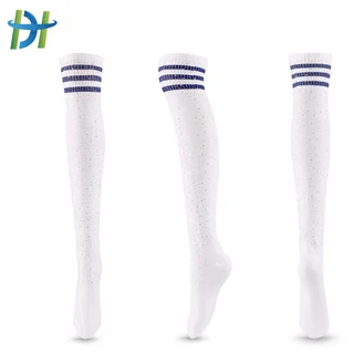Diamond Stocking Women's Striped High Cotton Socks - White Socks Blue 2