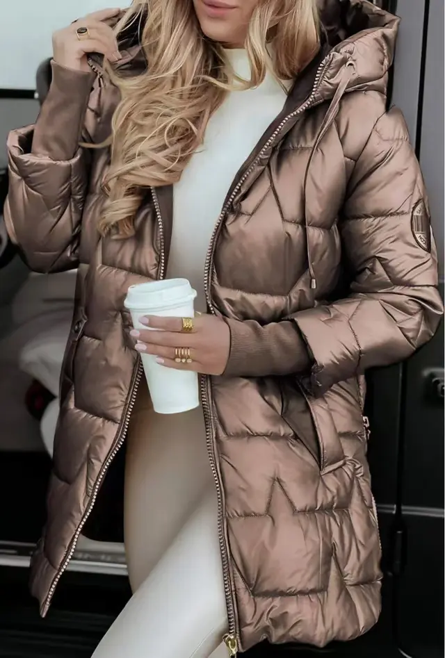 Elegant Winter Hooded Down Jacket Cardigan Coat Bronze - Shop at LoveMi