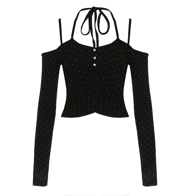 Early Autumn Versatile Sexy Polka Dot Top Black - Shop at LoveMi