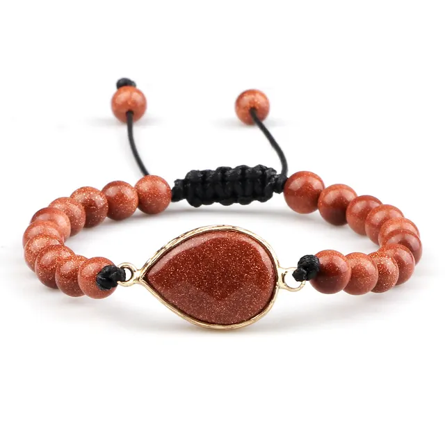 Handmade Stone Pendant Affordable Luxury Style Tiger Eye Cat Eye Bracelet Gold Sand Water Droplets - Shop at LoveMi