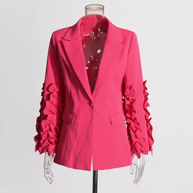 Stitching Wooden Ear Design Suit New Suit Rose Red Top - Shop at LoveMi