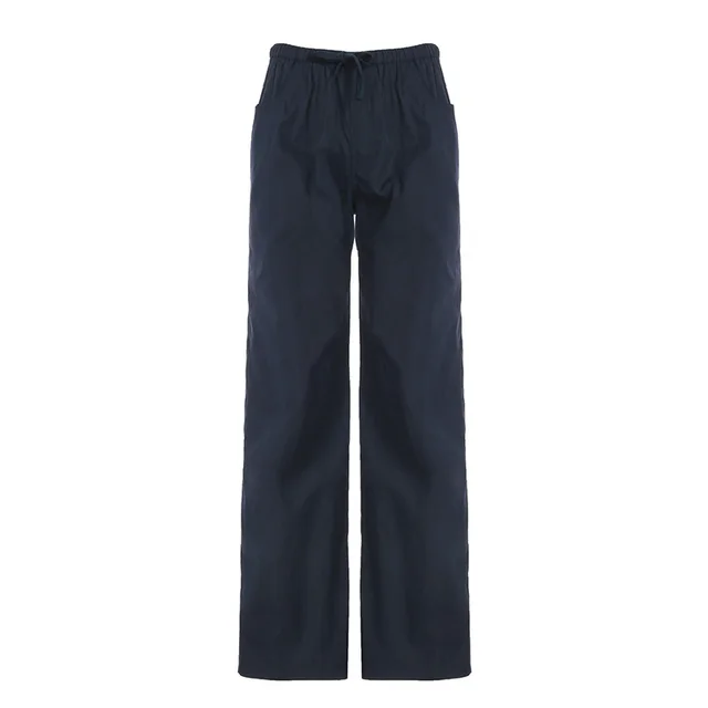 New Elastic Waist Design Straight Slimming All match Wide Leg Pants Blue - Shop at LoveMi