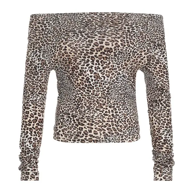 Slim Fit Slimming Printed Long sleeved Top Women's Autumn Brown - Shop at LoveMi