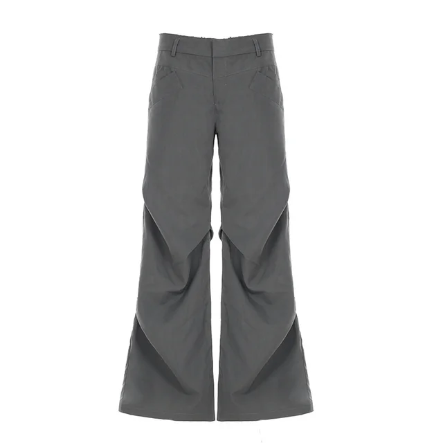 European And American Retro Loose Low Waist Wide Leg Pants For Women Gray - Shop at LoveMi
