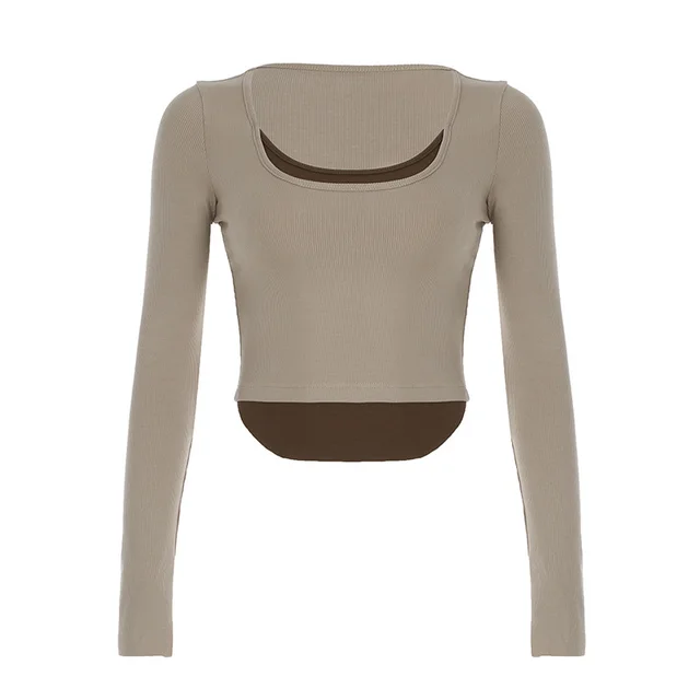Women's Slim Irregular Hem Knitted Top Brown - Shop at LoveMi