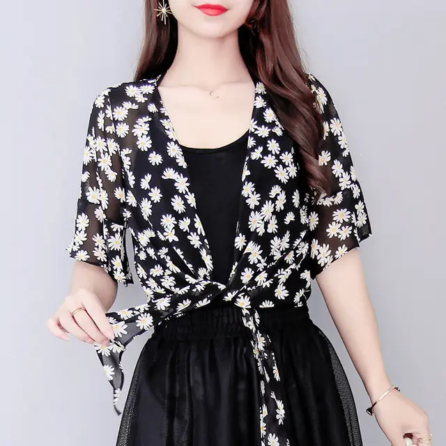 Chiffon Shawl Jacket Skirt For Women Little Daisy Black - Shop at LoveMi