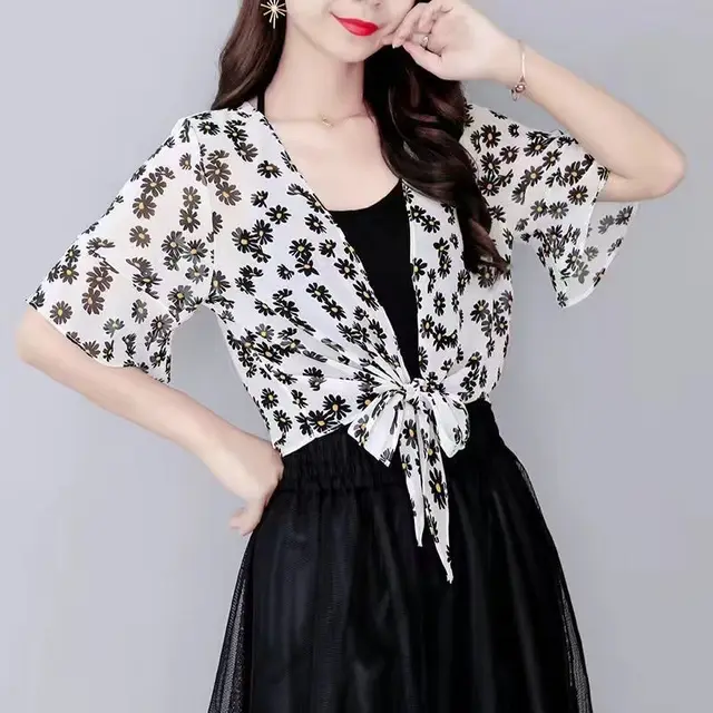 Chiffon Shawl Jacket Skirt For Women Little Daisy White - Shop at LoveMi