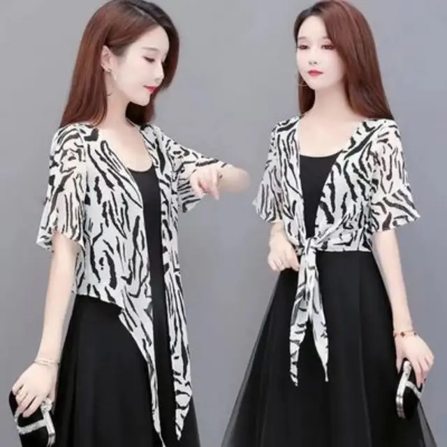 Chiffon Shawl Jacket Skirt For Women Striped White - Shop at LoveMi
