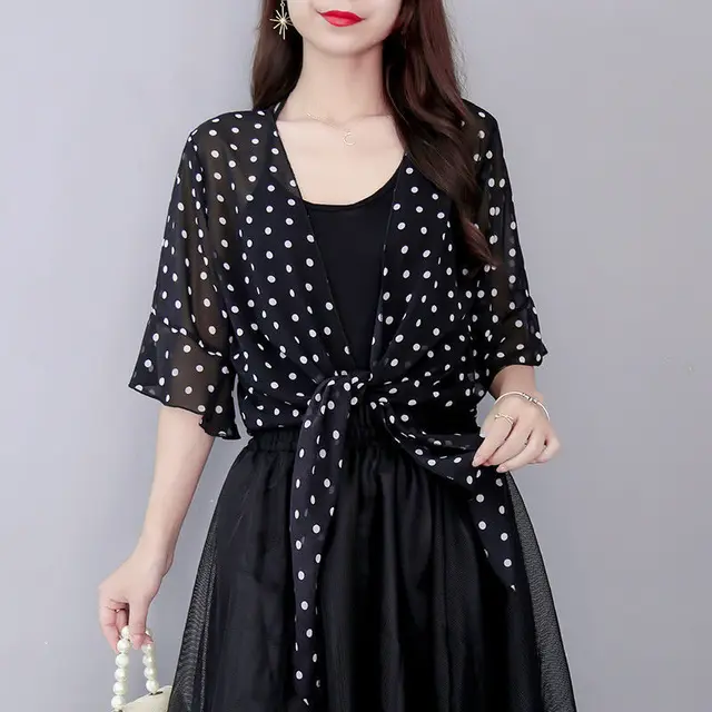 Chiffon Shawl Jacket Skirt For Women Wave Point Black - Shop at LoveMi
