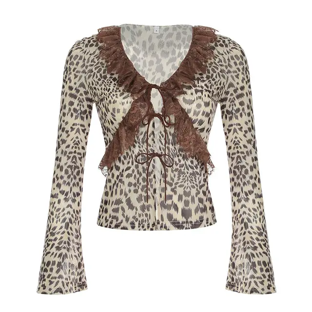 New Hot Girl Sexy V neck Tied Long Sleeves Cardigan Top Brown - Shop at LoveMi