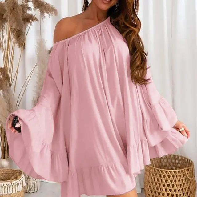 Loose Lotus Leaf Women's Temperament Dress Pink - Shop at LoveMi