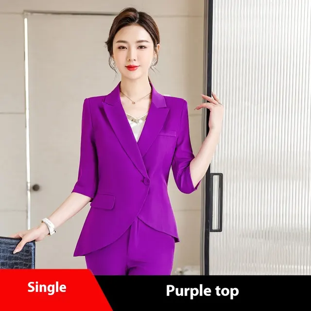 White Collar Fashion Small Suit Half Sleeve Purple Top - Shop at LoveMi