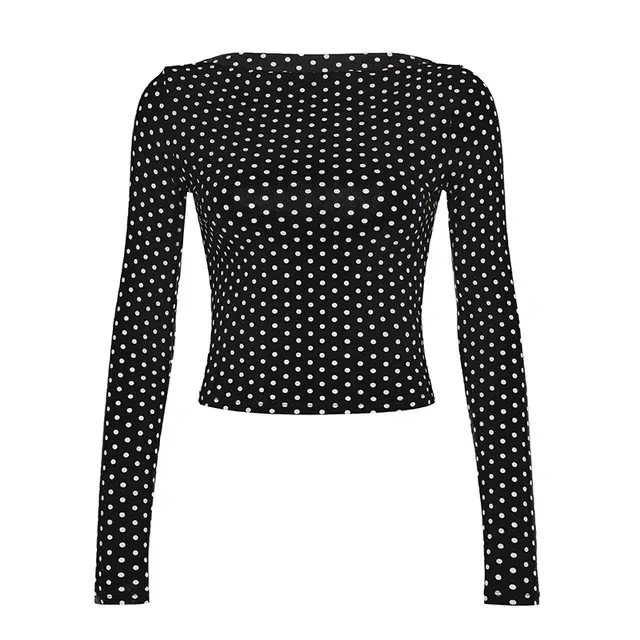 Slim Fit Long Sleeves Cropped Round Neck New Bottoming Shirt For Women Black - Shop at LoveMi